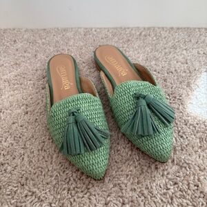 Italian Woven Raffia Tassel Mule Loafer Mules